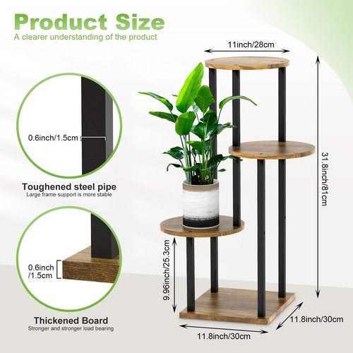 4 Tier Wood Tall Plant Stand Metal Rack Indoor, Multiple Flower Pot Holder Sh... - Picture 2 of 7