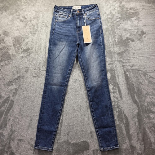 Risen Jeans Womens 1/25 Dark Wash Skinny High Rise Stretch RDP5607 Denim Pants