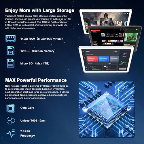 2025 Latest Android 14 Tablet, 10 inch Tablet with 128GB Storage 1TB Silver - Picture 4 of 8