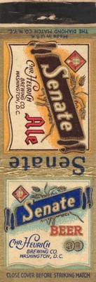 Matchbook Cover Heurich Brewing Washington DC Senate Beer Ale
