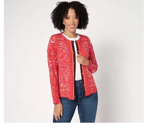 Isaac Mizrahi Live! Estate Printed Button From Cardigan Paisley Medium A658680