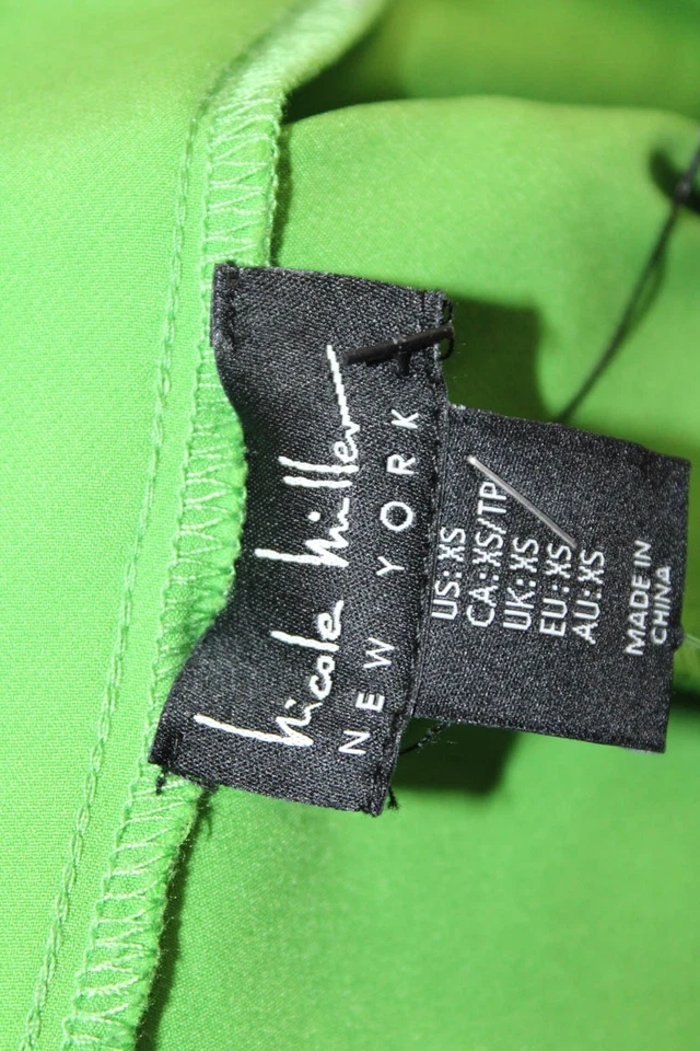 Pantalones Nicole Miller Bolsillos Frente Plano Piernas Rectas Verde Brillante Talla XS Foto 4 de 4