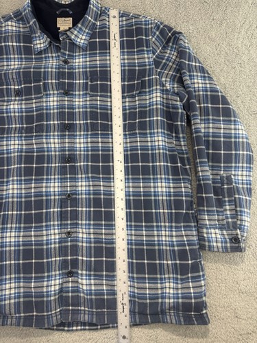 LL Bean Button Up Mens XXL Tall Blue Flannel Shirt Fleece Lined Shacket Trad Fit - Picture 3 of 17