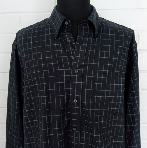 Haggar Button-up Shirt  Men's Extra Large Long Sleeve Black Plaid No Iron Cotton