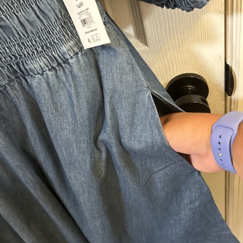 Neu mit Etikett Terra & Sky Übergröße 0X 14W Chambray gesmoktes Freizeitkleid Puffärmel blau - Bild 6 von 24