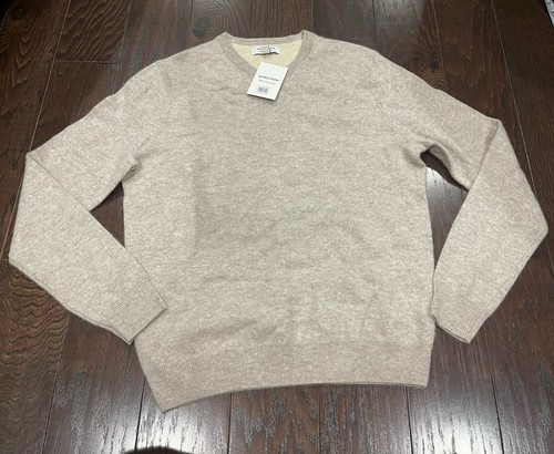 Nordstrom 100% Cashmere V Neck Beige Heather LS Sweater Size Medium NEW - Picture 6 of 8