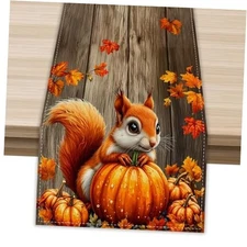 Pumpkin Squirrel Fall Table Runner 72 Inch Seasonal Table Runner,13" x 72"