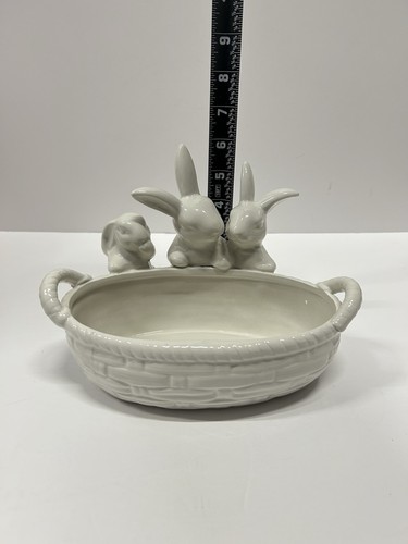 Sculptured Easter Bunny Trio Ceramic Candy Dish Basket Serving Bowl 8.5" NEW! - Picture 3 of 11