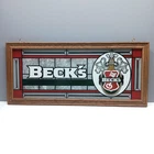 VTG Beck's Imported From Germany Stained Glass Beer Advertising Sign Wood Frame
