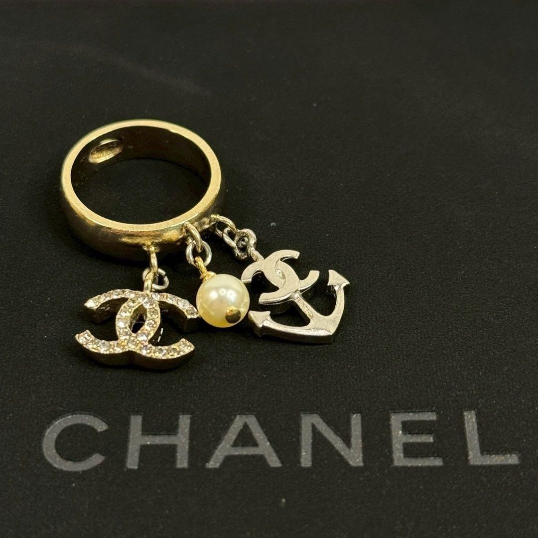 Auth CHANEL Ring CocoMark LineStone 18P Gold Tone Unisex Size 9 Jewelry thumbnail 2