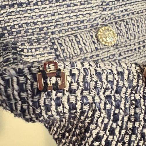 Giacca Karl Lagerfeld Paris blu bianco tweed con bordo intrecciato bianco taglia 16 - Foto 7 di 13