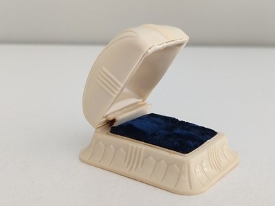 Vintage Art Deco Cream Celluloid Presentation Ring Box Navy Velvet Inside USA