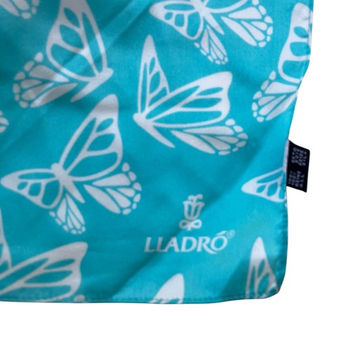 Llardo 100 % Seide Schal blau türkis Schmetterlinge 33” x 32,5” edel alt Geld adrett - Bild 3 von 5