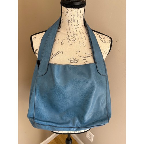 Misako Blue Leather Magnetic Closure Hobo Tote Bag Purse - Picture 2 of 11