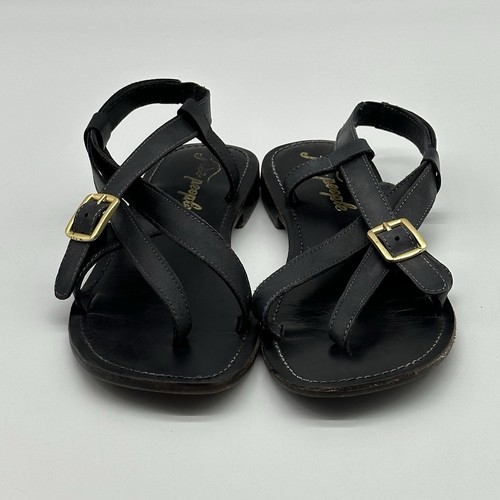 Free People La Risa Capri Blue Leather Flats Strappy Sandals EU 39 / US Size 8.5 - Picture 3 of 8