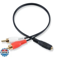 EZYUMM 3.5mm Female to 2 RCA Splitter Male Stereo Audio Y Cable (1ft), Gold P
