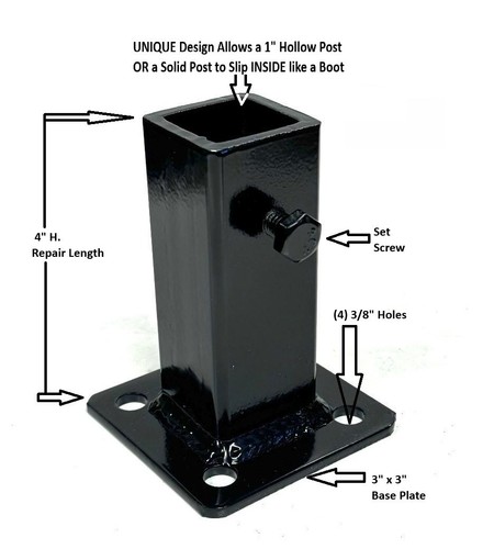 No Welding Stair Railing 4" Repair Base Broken 1" loose POSTS slip IN Black PatP - Picture 2 of 11