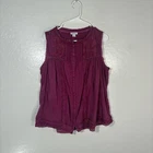 Sundance Blouse Womens Large Purple Crochet Lace Button Boho Sleeveless Top
