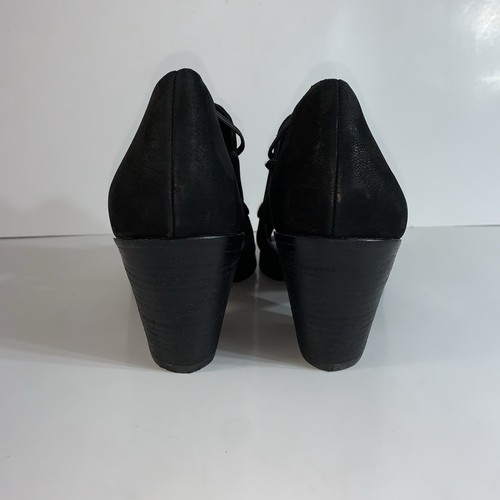 EILEEN FISHER Nikki Nu Black Tumbled Nubuck Peep Toe Size 8 Block Heels - Picture 6 of 13