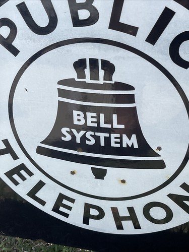 50er Jahre VINTAGE "GLOCKE" DUNKELBLAU & WEISS PORZELLAN ÖFFENTLICHES TELEFONSCHILD 18x18"! - Bild 12 von 24