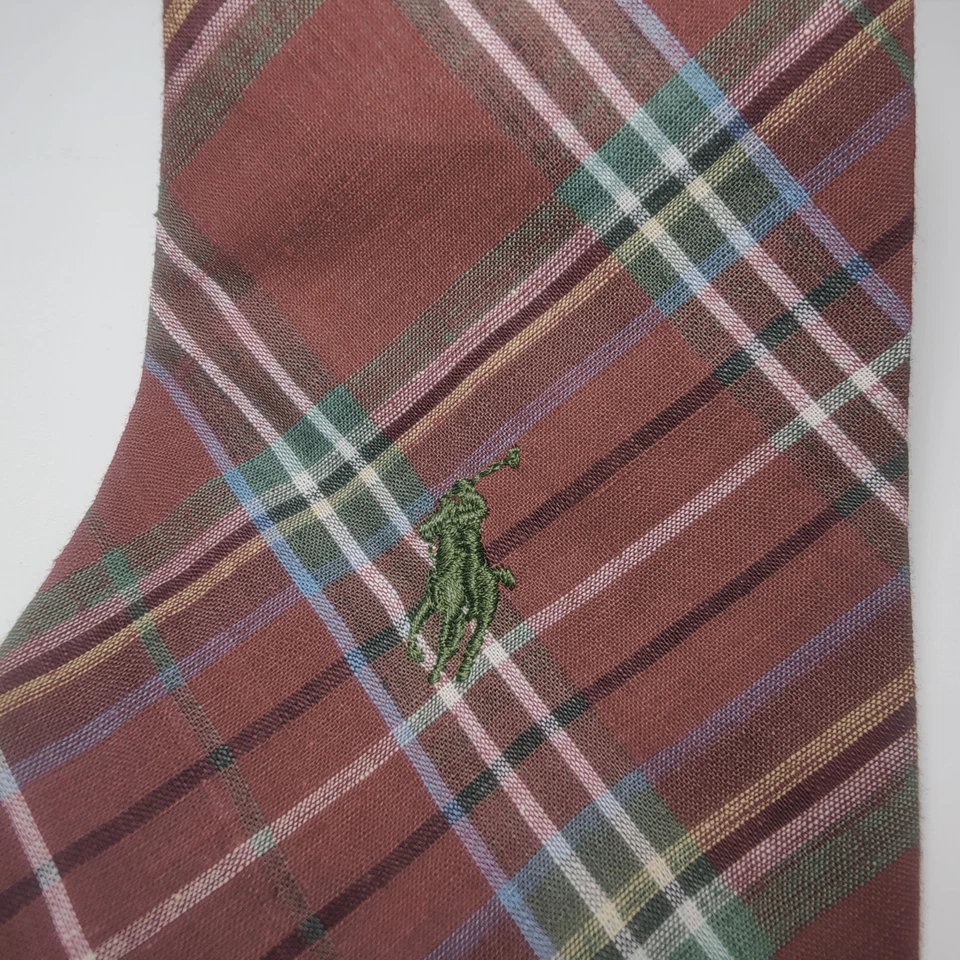 Corbata infantil Ralph Lauren vintage 100 % algodón hecha a mano en EE. UU. pony verde a cuadros Foto 2 de 4