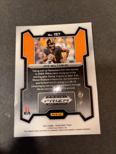 2024 Panini Prizm Draft Picks - Silver Prizm #157 Joe Milton III (RC) - Foto 2 di 2