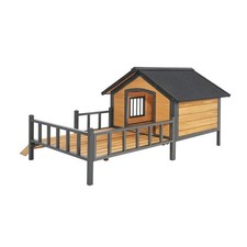 Wooden Dog Kennel with Anti-Chewing Iron Frame, Porch  Waterproof