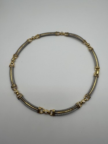 Philippe Charriol Diamond & 18k Gold Steel Cable Necklace - Picture 1 of 19