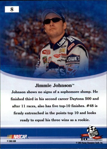 2003 VIP #8 Jimmie Johnson Card - Picture 2 of 2