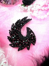 JB60 Black Glass Beaded Applique Hot Fix Iron On Patch Sewing Crafts Motif