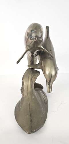 MCM Latón Sólido 2 Delfines Nadando/Saltando Ola Estatua Náutica De Colección 10"L x 7"H - Imagen 3 de 14