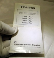 Tokina Lens Instruction Manual 17mm f3.5 24mm f2.8 28mm f2.8 400mm f5.6