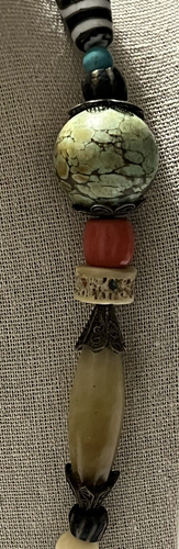 VTG Filigree Tibetan Silver Hand Carved semi-precocious stone pendant Necklace - Picture 8 of 10