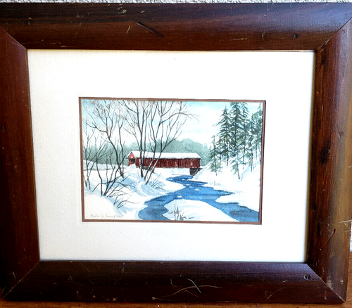 Antique in Style of REGIONALISM Watercolor Painting by Rachel Farrington, USA, N - Picture 1 of 9