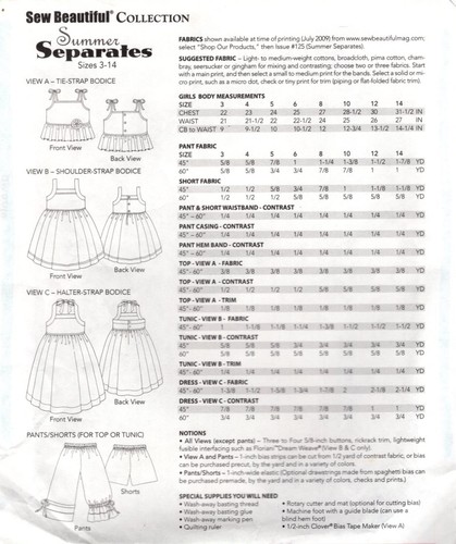 Vestido Top Verano Separado Niñas 3-14 Coser Hermosa Colección Patrón SIN CORTAR - Imagen 2 de 2