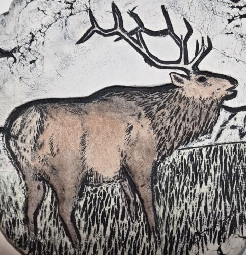 Vintage Signed Stan Langtwait Shapes of Clay Elk/Buck Made from Volcanic Ash- 7" - Picture 2 of 6
