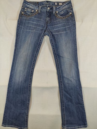 Miss Me Jeans Womens 29 Bootcut Denim Embellished Low Rise Western Cowboy Blue