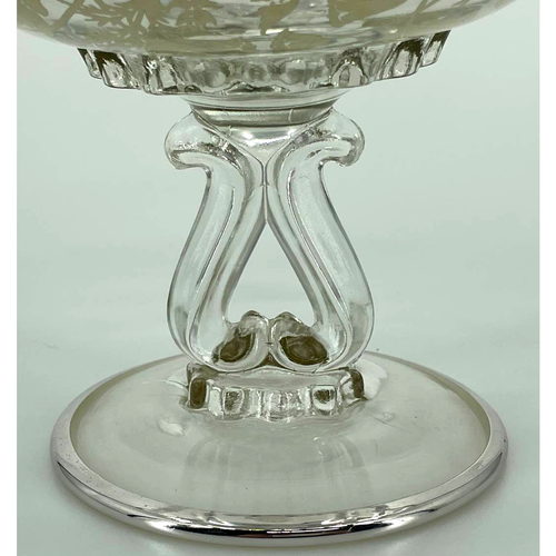 Vintage Silver Overlay Pedestal Glass Bowl / Dish With Ruffled Edge - Picture 7 of 8