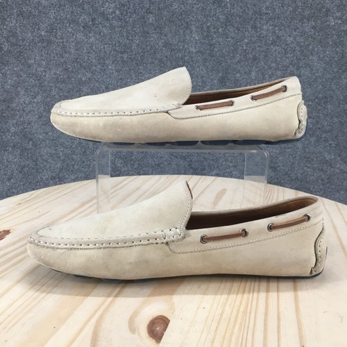 1901 Shoes Mens 9.5 M Slip On Driving Loafers Beige Leather Comfort Square Toe - Picture 2 of 19
