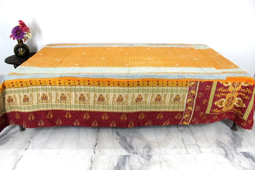 Vintage Kantha Quilt Indian Handmade Cotton Designer Bedding Blanket - Picture 4 of 6