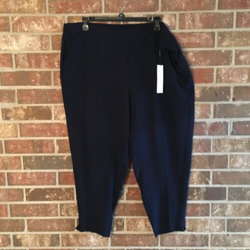 Calvin Klein Women's Navy Blue Elastic Waist Capri 2X Pants Pockets NWT $89.50