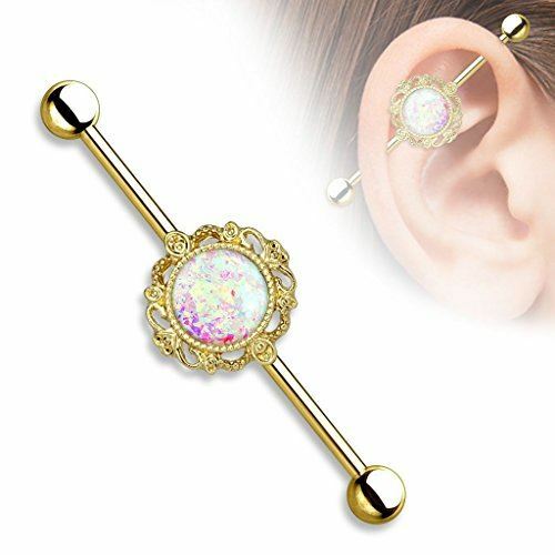 14g Industrial Barbell Opal Glitter Filigree Around 316L Industrial bar 1 1/2 14g Industrial Barbell Opal Glitter Filigree Around 316L Industrial bar 1 1/2