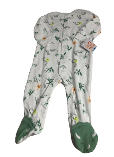 Carters Just One You One Piece Footed Pajamas White Green Dinosaur 6 mo SNAP NWT - Picture 2 of 7