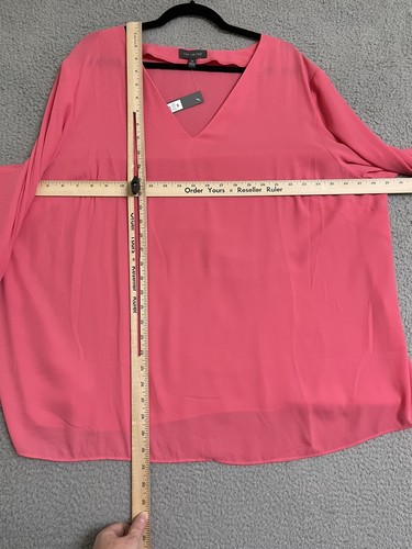 The Limited Womens Plus 3X Popover Blouse Tie Sleeves Pink Coral NEW 3/4 Sleeves - Picture 7 of 9