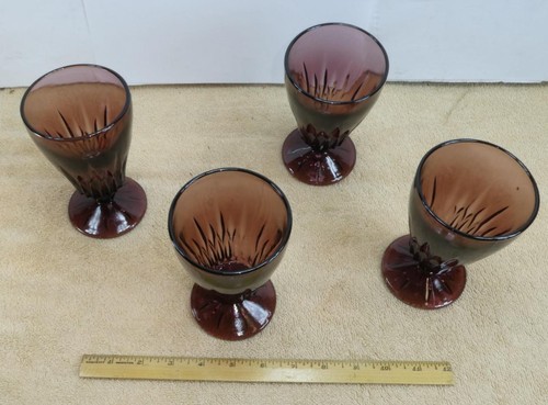 VTG Set Of 4 HAZELWARE Moroccan Amethyst Footed Water Goblets Drinking Glasses - Picture 2 of 5
