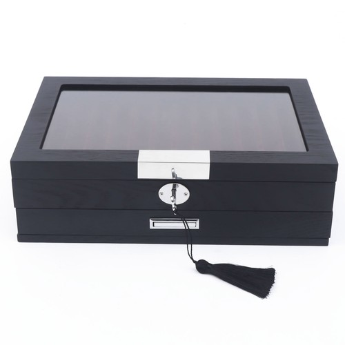 23 Slots Pen Display Case Vintage Pens Wooden Storage Organizer Box w/Lock Black - Picture 5 of 23