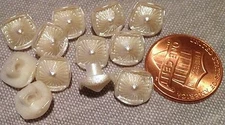 12 Small Thick Pearlized Off-white Front Plastic Shank Buttons 3/8" 9mm # 7539