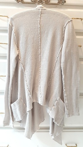 Standard James Perse Sz3 Open Front Waffle-knit Cardigan Sweater Pkts Beige Sand - Picture 3 of 9