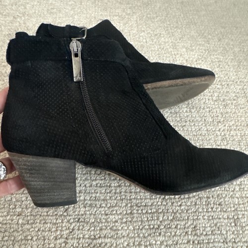 AQUATALIA France Ankle Bootie Perforated Black Suede Leather Side Buckle 8 - Picture 4 of 6