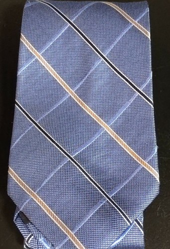 GRANT THOMAS Hand Sewn 100% Silk Blue Black Gold Check Necktie Executive Tie - Picture 1 of 11